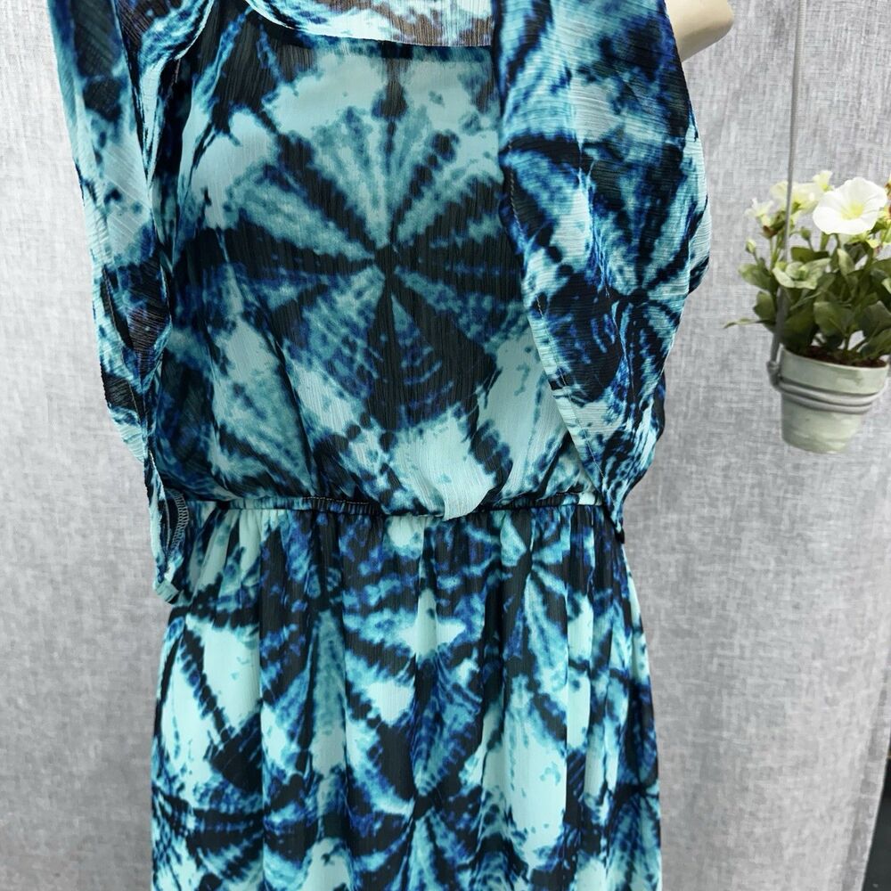 Faded Glory XL Flounce Top Maxi Dress Blue Black Tropical 16-18 Tie Dye Boho - Picture 4 of 9